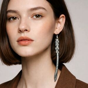 Elegant Black and Silver Leather Bleed Knot Handmade Braided Earrings